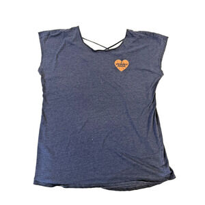 Victorias Secret Shirt Womens Large Blue Criss Cross Back Heart Yoga Lounge Tee